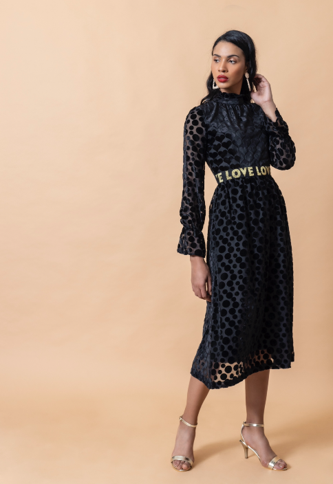 Black Velvet Heart and Spotted Love Dress