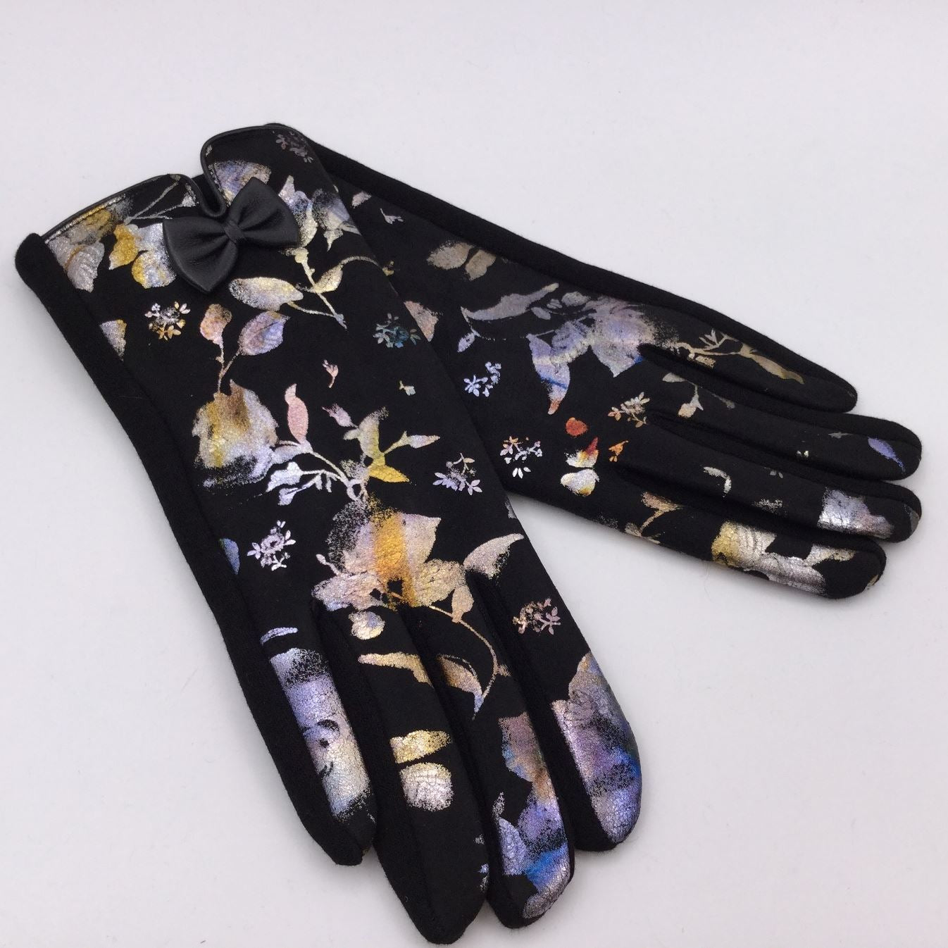 Metallic Floral Glove - black